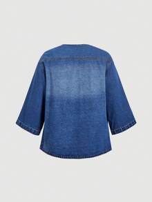 Breezaya Plus Size Women's Pocket Casual Boho Daily Dates Brunch Denim Jacket Blue Autumn - Blue - View 4