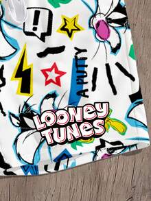 LOONEY TUNES X SHEIN Manfinity Joysei 男士時尚卡通印花抽繩腰短褲 - 彩色 - 查看 3