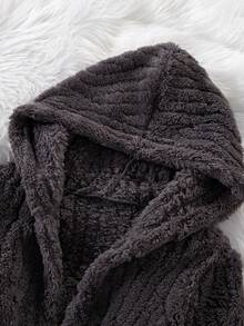 Tween Boy Autumn Warm Hooded Robe Loungewear Lounge Night Grey Casual Soft Form - Grey - View 6