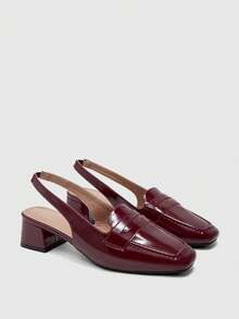 CUCCOO BIZCHIC Women Shoes Square Toe Burgundy Mirror Fashionable Simple High Heels Shoes With Loafers, Holiday Commuting Old Money Style Wear - Mirror burgundy 1 - View 7