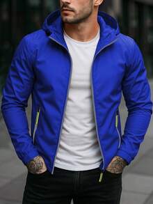 Windbreakers Light Sports Equipment Daily Use Travel Adjustable Hood Full Closure Functional Pockets Spring Summer - Blue - View 2