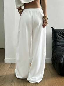 SHEIN Tall CURVE 大尺碼女款街頭風外出慢跑辦公休息套裝，彈性腰頭舒適白色，適合秋冬 - 白色 - 查看 2