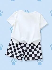 SHEIN | PAW Patrol 2pcs/Set Young Boy Casual Letter & Dog Print Round Neck Short Sleeve T-Shirt And Shorts Comfortable Pajama Set - Multicolor - View 2
