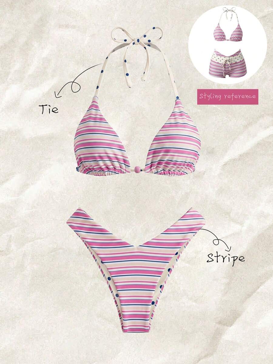 Elavelle Women's Spring/Summer Random Print Beaded Bikini Set - Multicolor - View 1