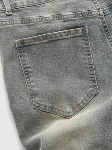ROMWE MEN Street Life Jeans acampanados con bordado de letras desgastados para hombre - Azul - Ver 6