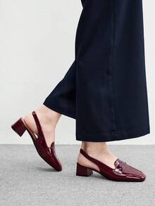 CUCCOO BIZCHIC Women Shoes Square Toe Burgundy Mirror Fashionable Simple High Heels Shoes With Loafers, Holiday Commuting Old Money Style Wear - Mirror burgundy 1 - View 4