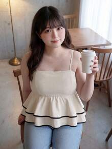 Bijouette 休閒度假純色梭織細肩帶背心與背心上衣 大尺碼 - 杏色 - 查看 3