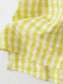 Linhara Plus Size Women Plaid Round Neck Casual Versatile Daily Wear Top - Yellow - View 3
