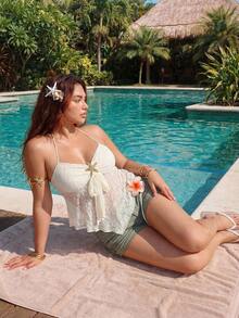 ROMWE Avant Atasan Cami Ukuran Plus Seksi Bodycon dengan Belahan Hem, Motif Pantai Retro Y2K, Dekorasi Bintang Laut, Pantai, Liburan, Pantai - Aprikot - View 7