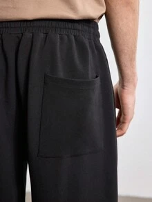 Merionis Men's Solid Color Drawstring Waist Straight Leg Loose Casual Sweatpants - Black - View 7