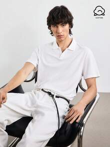 Merionis Men's High Cotton Content Solid Color Versatile Short Sleeve Polo Shirt For Business Birthday Graduation And Office White Summer Casual Basic - White - View 1