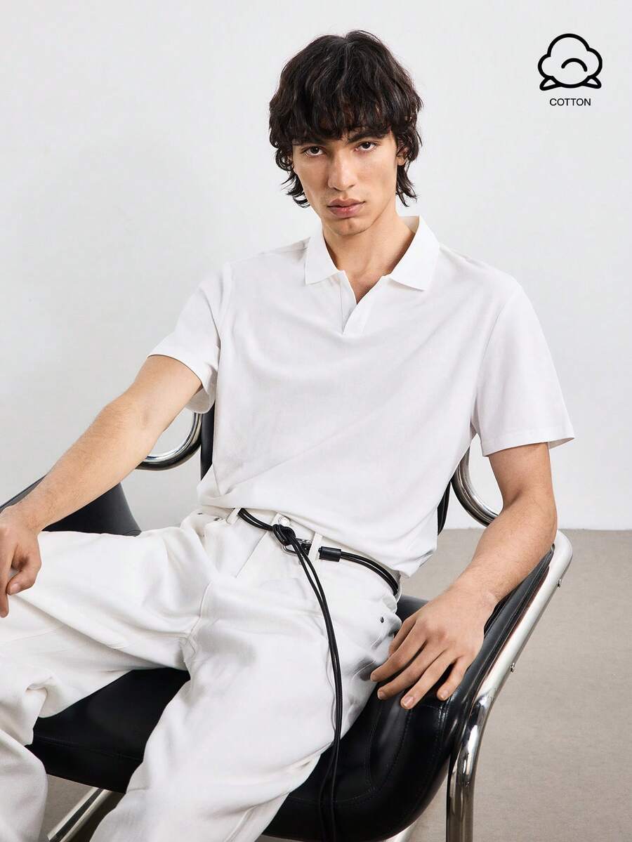 Merionis Men's High Cotton Content Solid Color Versatile Short Sleeve Polo Shirt For Business Birthday Graduation And Office White Summer Casual Basic - White - View 1