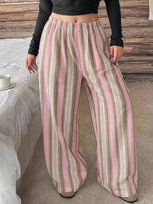 Dazy Plus Plus Size Women's Solid Color Elastic Waist Loose Drawstring Straight Leg Pajama Pants Fall - Pink - View 6