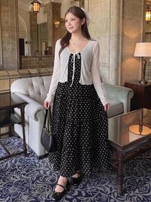 Bijouette 大尺碼女款波點簡約可愛甜美風休閒優雅度假細肩帶洋裝，適合約會與約會之夜，滿版黑白配色夏季款 - 黑與白 - 查看 14