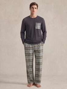 EverLounge 休閒舒適極簡風男士長袖居家服 2 件套，適合戶外穿著 - 墨綠色 - 查看 4