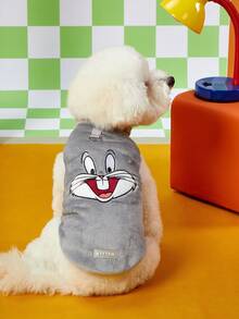 LOONEY TUNES X PETSIN 1 buah Jaket Tanpa Lengan Hangat Anti Selip Berbahan Plush Kelinci Abu-abu Bordir untuk Kucing dan Anjing, Cocok untuk Kehangatan di Dalam Ruangan atau Jalan-jalan Musim Dingin di Luar Ruangan yang Aman - Grey - View 2
