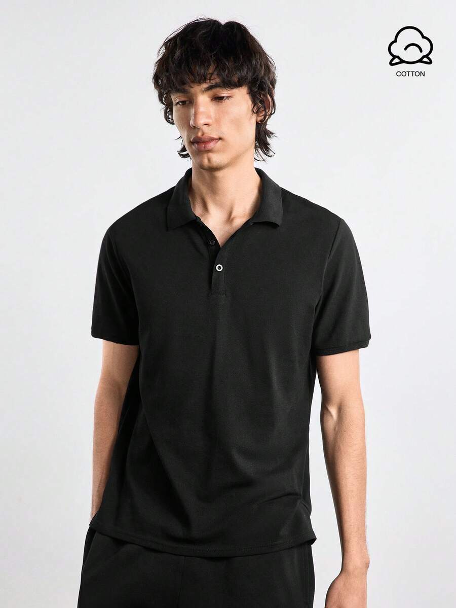 Merionis 男士素色單排扣休閒日常短袖 Polo 衫