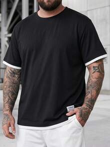 DRIVNCORE Men Plus Letter Patched Contrast Trim Tee Without Necklace - Black - View 3