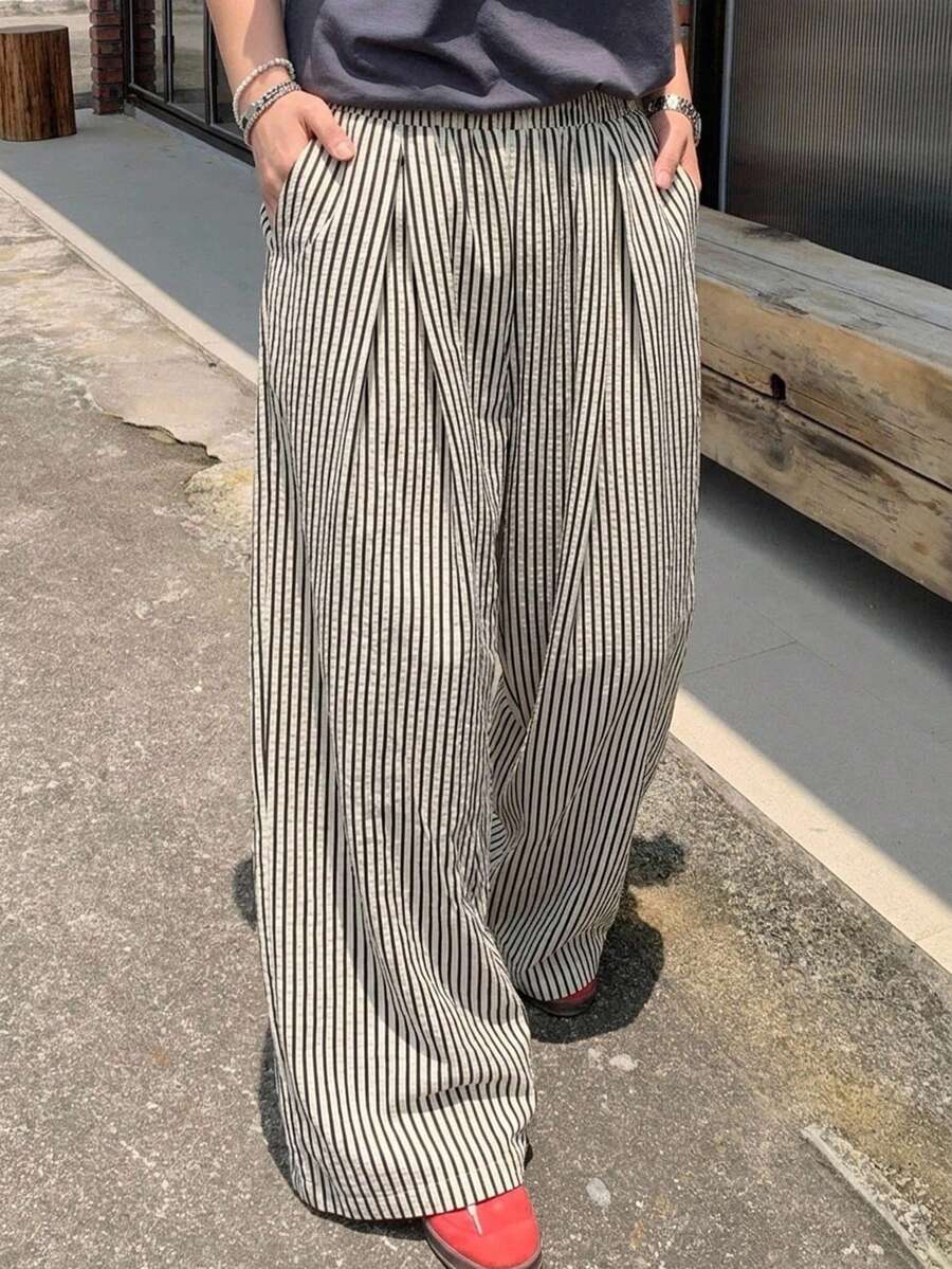 Dazy Plus Pantalones de pierna ancha sueltos con cintura elástica y bolsillos, talla grande, versátiles para primavera y verano - Blanco y Negro - Ver 1