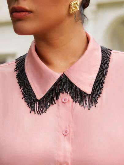 VOLUPTÉ CURVE Plus Size Women's French Casual Elegant Bow Tie Tie Design Pink Blouse