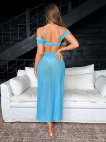 Fantasy Costume Fantasy Costume Women's Lingerie Costume (Underwire, Thong, Mini Skirt) 3-Piece Set - Baby Blue - View 2