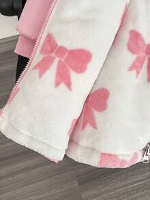 SHEIN Elladie kids 女童白色可正反穿拉鍊連帽蝴蝶結毛絨內裡加厚中長版鋪棉外套，冬季夾克粉色加厚連帽西式外套 - 淺粉色 - 查看 11