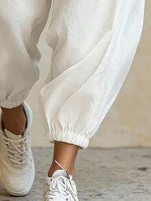 SHEIN Women's White Casual Boho Lantern Pants, Long Pants For Autumn Commute Vacation - White - View 4