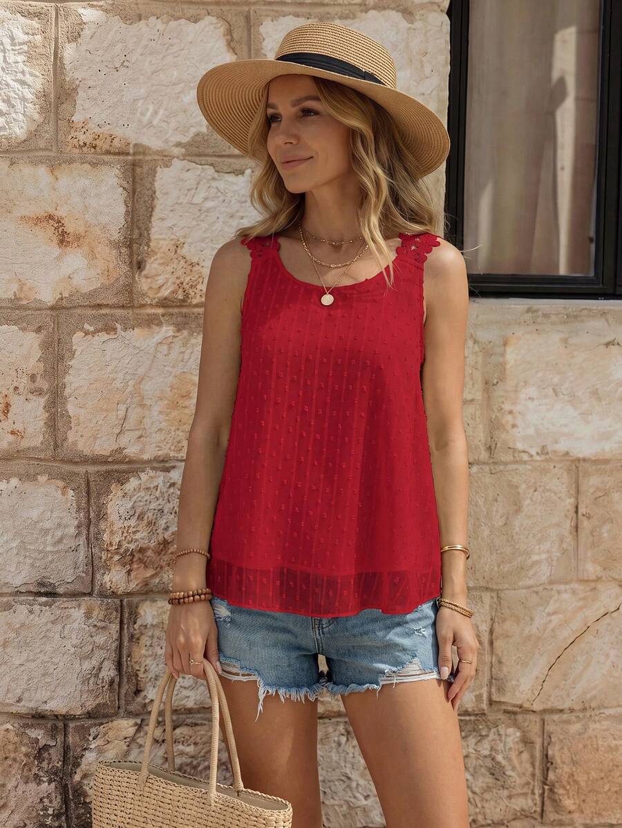 EMERY ROSE Ladies' Solid Color Simple Style Daily Sleeveless Tank Top For New Year Clothes - Red - View 1