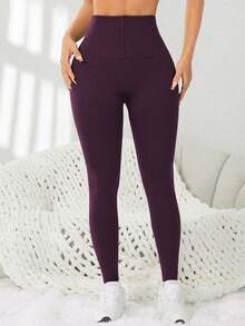 Easithlete Easithlete Seamless Zipper Adjustable Waistband Sports Yoga Leggings - Purple - View 7