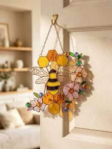 Cirelle 1 pieza Atrapasol de vidrio teñido con diseño de panal de abeja y abeja, panel colgante para ventana, decoración de pared, adorno de acrílico amarillo con cadena para cocina, esquina de ventana, jardín y decoración del hogar - Multicolor - Ver 1