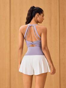 OutZeal Gym Top Women Sports Tank Yoga Workout Cool Touch Bra-In With Removable Pads Halter Vest - Mauve Purple - View 8