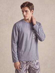 EverLounge Lässiges, bequemes, minimalistisches 2 Stücke Loungewear-Set mit Langarm für Herren, geeignet für Outdoor-Tragen - Hellgrau - Übersicht 3