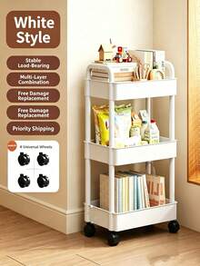 Multi-Functional Rolling Storage Cart, Plastic Organizer Baskets With Woven Handles, Movable Vertical Shelving Unit For Kitchen, Bathroom, Bedroom & Office, Rolling Utility Rack For Home & Desk Storage - Multicolor - View 12