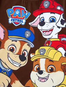 SHEIN | PAW Patrol 小男孩圓領卡通印花短袖T恤與短褲休閒日常套裝 - 棕色 - 查看 8