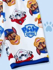 SHEIN | PAW Patrol 男童可爱柔软狗狗印花圆领短袖T恤和短裤睡衣套装，夏季 - 白色 - 查看 8