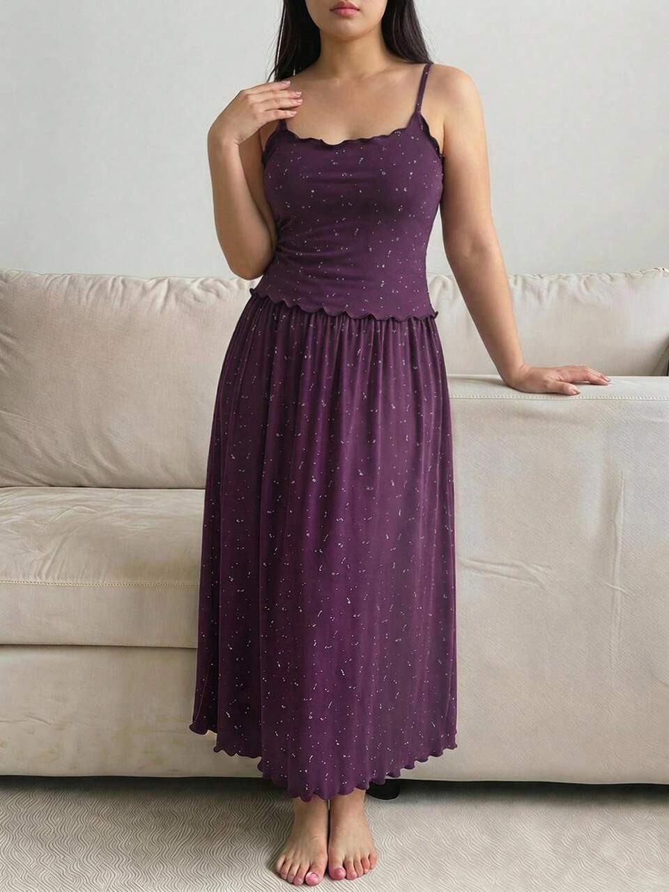 Dazy Plus 2pcs Set Charming Lace Patchwork Sleeveless Camisole Long Skirt Pajama Set