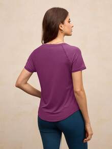Activina Women's Solid Color Raglan Short Sleeve Casual Fitness Sports T-Shirt - Purple - View 2