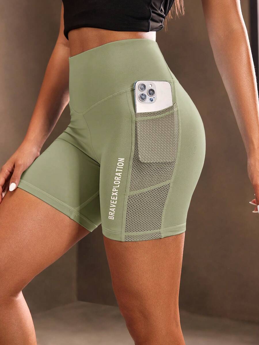 Powerista Women's Mesh Patchwork Phone Pocket Sports Shorts, Summer