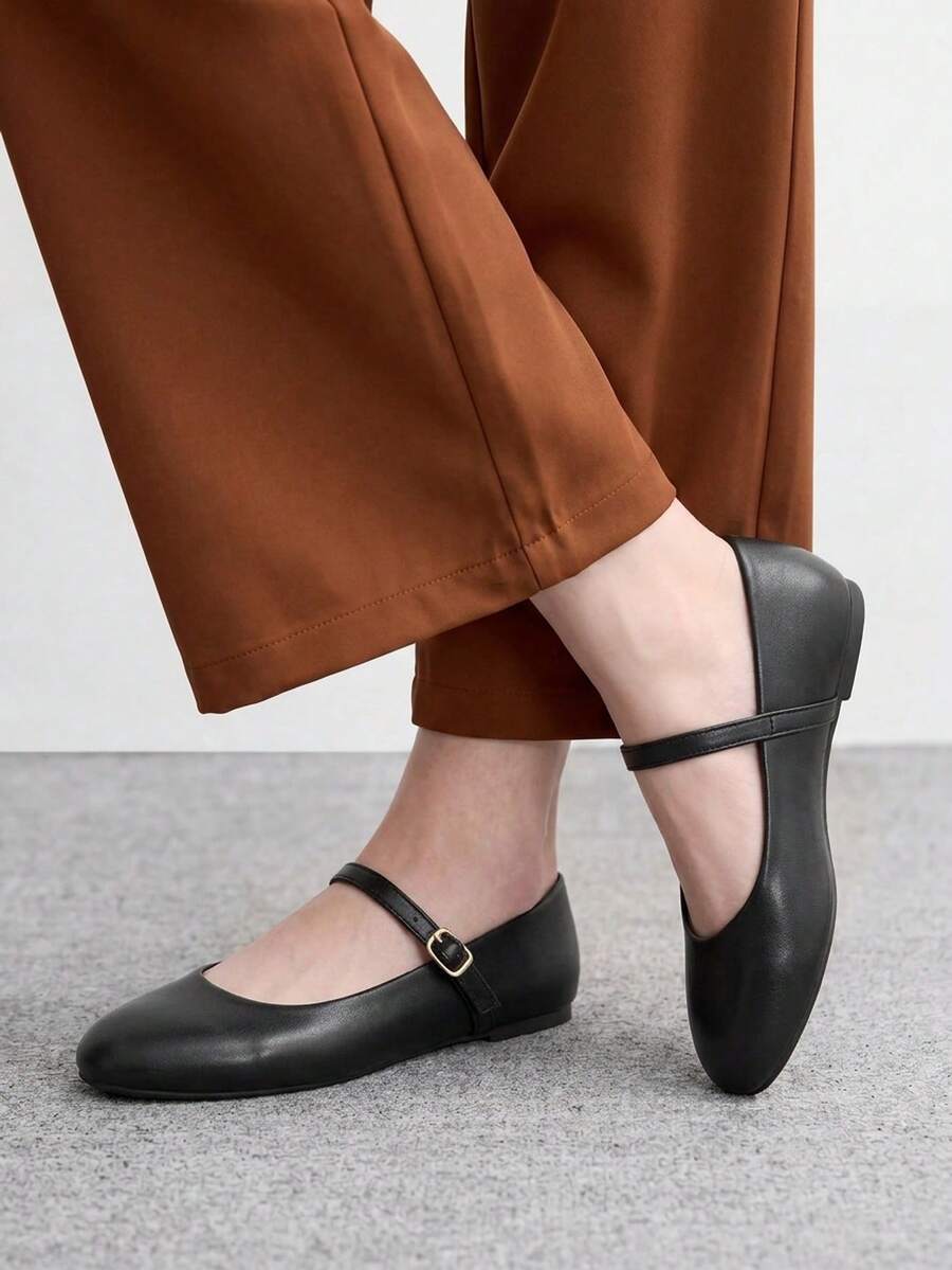 CUCCOO BIZCHIC 女款圓頭舒適透氣復古瑪麗珍平底鞋，日常通勤百搭女鞋 - 淺黑色 - 查看 1