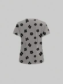 TaskEZ Scrub Set With Cute Striped Floral Print V-Neck Design, Workwear Suitable For Office Commute And Pet Hospital - Multicolor - View 5