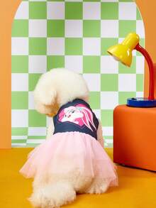 LOONEY TUNES X PETSIN 1pc Love Rabbit Girl Print Pet Dress In Navy Blue And Pink, Minimalist Style, Skin-Friendly & Breathable, A Sweet And Simple Look For Cats And Small Dogs, Great For Daily Wear Or Gift Giving - Multicolor - View 2