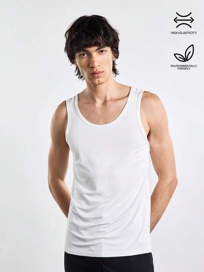 Merionis Tank Top Pria Kasual Musim Panas Serbaguna Warna Polos