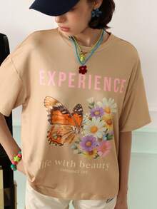 Chillnights Women's Letter & Butterfly Print Short Sleeve Pajama Top - Camel - View 6