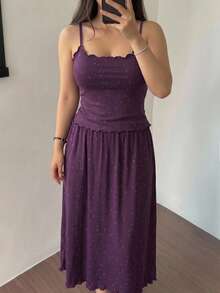 Dazy Plus 2pcs Set Charming Lace Patchwork Sleeveless Camisole Long Skirt Pajama Set - Violet Purple - View 1