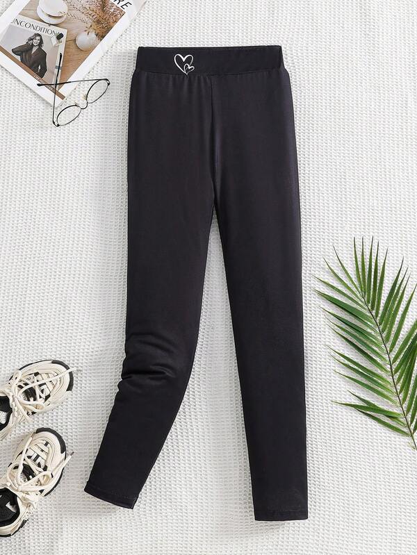 Girls' Fashion Casual Heart Line Pattern Milk Silk Fabric Long Pants With Patchwork Leggings