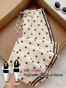SHEIN Tall CURVE 波點印花鬆緊腰寬鬆大尺碼長褲 秋季 - 彩色 - 查看 3