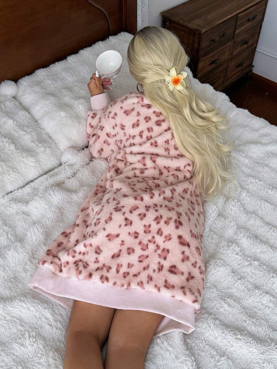 Women's Leopard Print Fuzzy Warm Nightgown