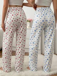 SHEIN Cottnline طقم بنطال نوم كاجوال طويل متعدد الألوان 2 قطعة - متعدد الألوان - مشاهدة 2