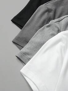 SHEIN BASICS 女款純色圓領短袖休閒T恤連身衣 日常白天穿著 夏季 黑色 灰色 淺灰色 白色 - 彩色 - 查看 3
