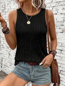 SHEIN LUNE Women's Textured Fabric Patterned Tank Top In Black And Khaki - Multicolor - View 4